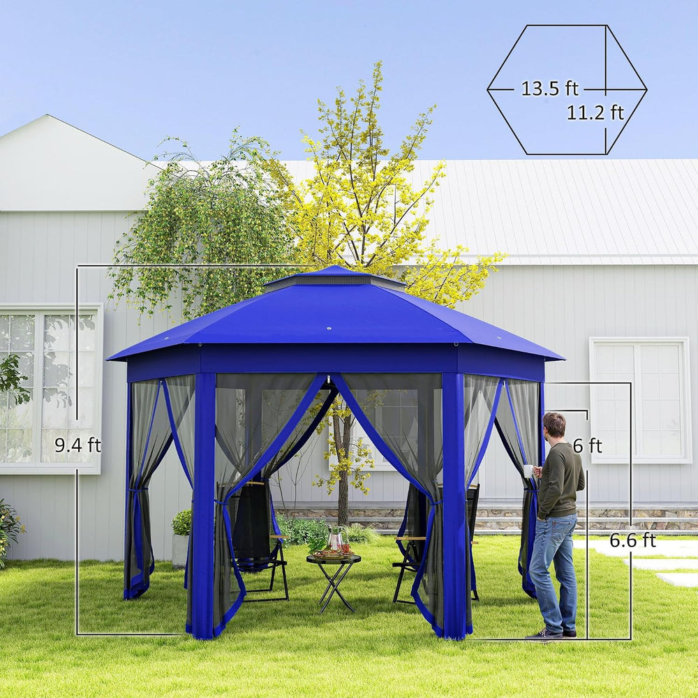 Outsunny 13' x 13' Pop Up Gazebo, Hexagonal Event Tent, Dark Blue and...