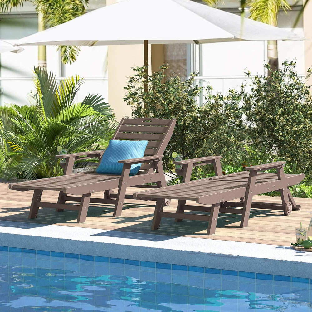 nalone HDPE Chaise Lounge Chair Outdoor with Wheels & Cup Holder, Pool Lo...