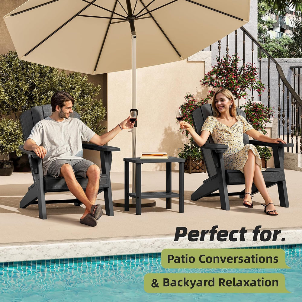 Adirondack Square Outdoor Side Table, 2-Tier Storage Weather Resistant HDPE R...