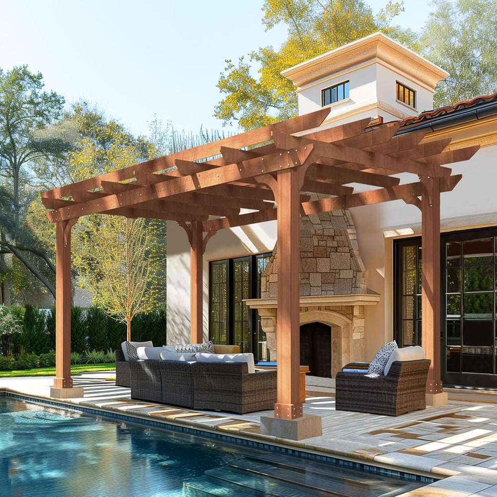 BlueWish 10' x 12' Patio Pergola, Cedar Wood Pergolas with Solid Stru...