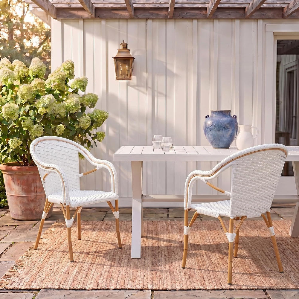 SAFAVIEH Outdoor - California Armchair Set of 2 - White - Faux Wicker & A...