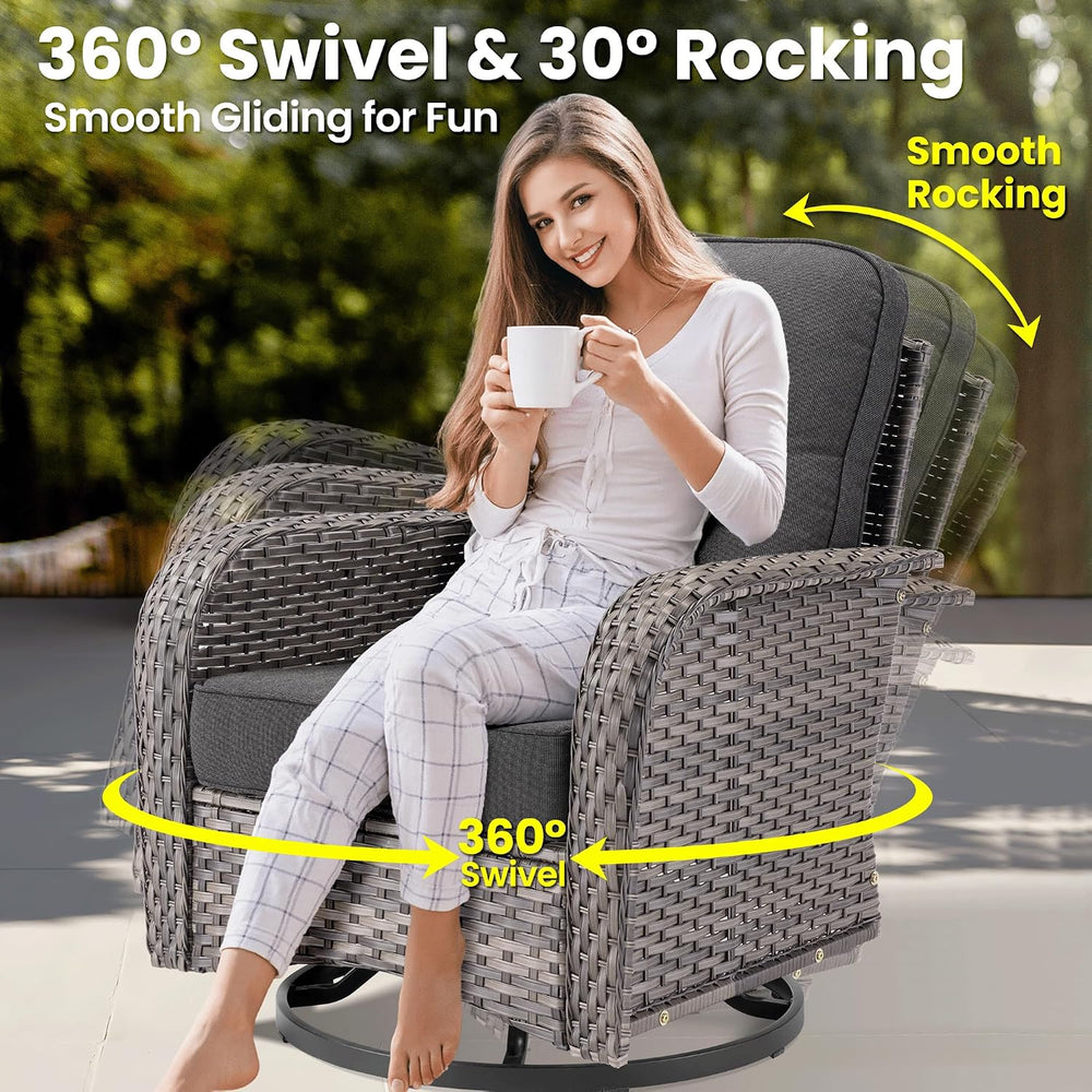 ovios 9 Pieces Patio Furniture Set, Outdoor Wicker Sofa Couch with Swivel Gli...