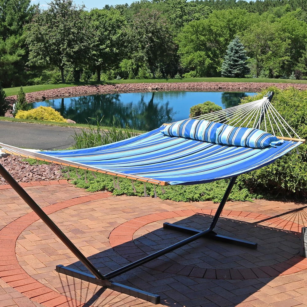 Sunnydaze Quilted Double Hammock for Outside with Pillow, Misty Beach