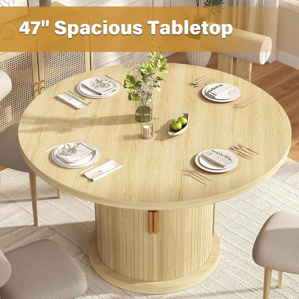 47.24" Round Dining Table for 4, Farmhouse Fluted Kitchen Tables Dining ...