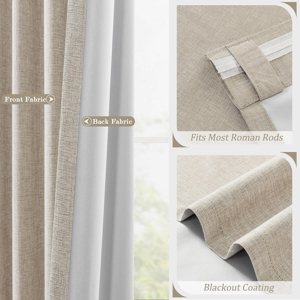 UHITECH 54 Inch Long Short Linen Bedroom Blackout Curtains 2 Panels Set
