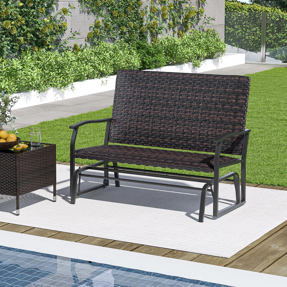 Tangkula Outdoor Rattan Glider Bench, 2-Person All Weather Resistant Glider L...