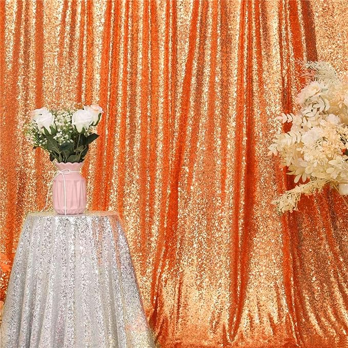 Eternal Beauty Orange Sequin Backdrop, 10x10 Ft Halloween Glitter Background ...