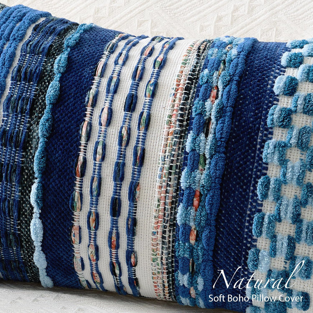 Kevin Textile Boho Tufted 14x36 Inch Lumbar Pillow Cover 1 Pack, Blue
