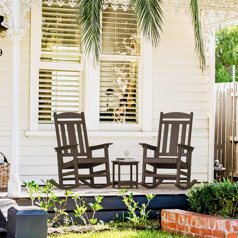 LUE BONA Outdoor Rocking Chairs Set of 2, Weather Resistant HDPS Poly Rocker ...