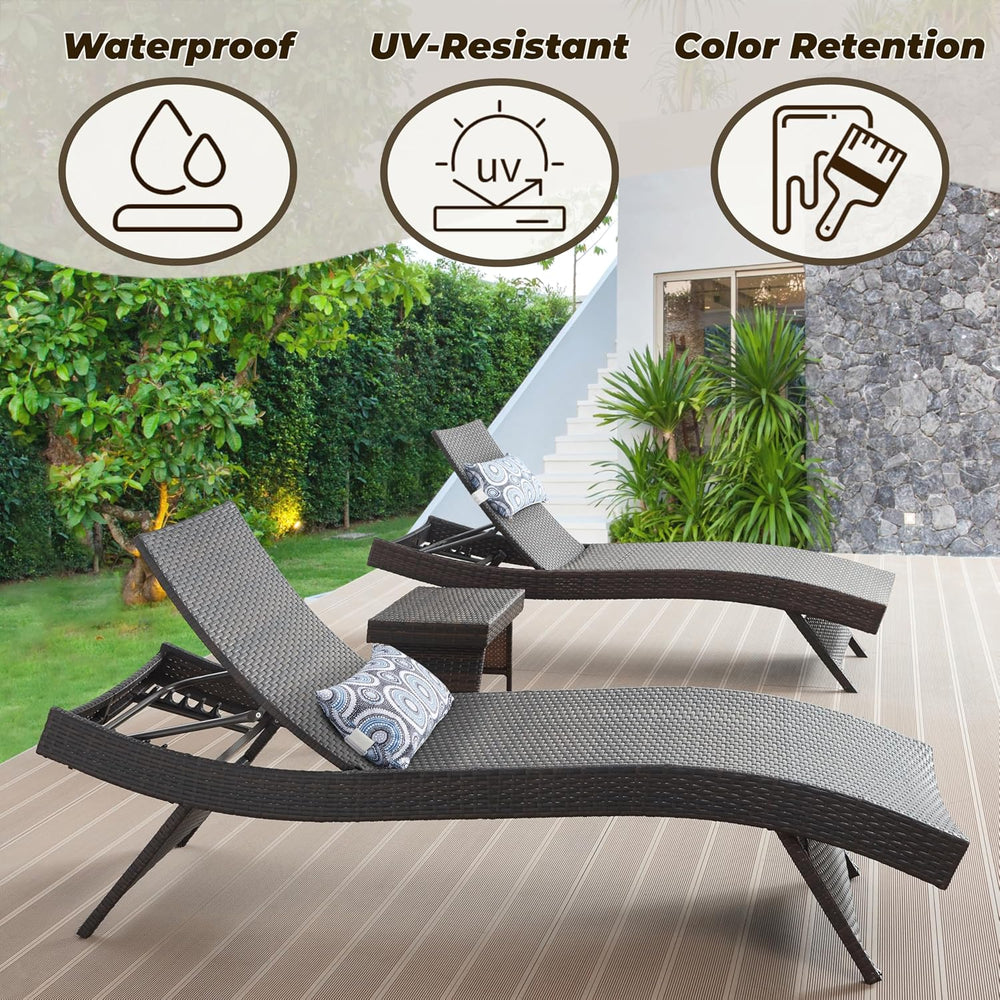 79'' Long Reclining Chair Set of 2 with Cushions, Adjustable Patio Ch...