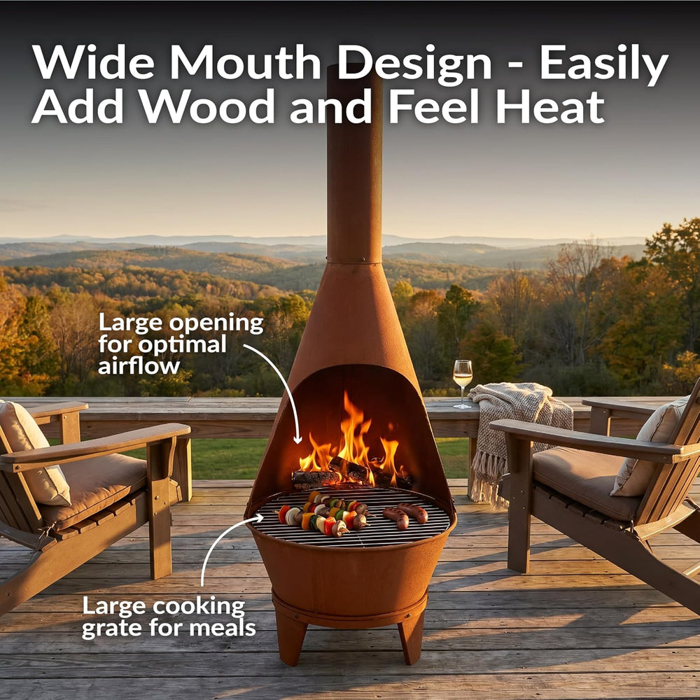 Sunnydaze Large Chiminea Outdoor Fireplace with Grill Grate, Rustic, 58"