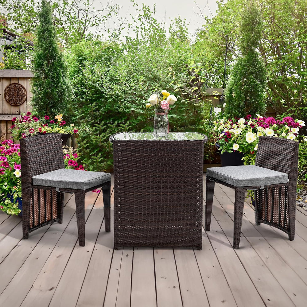 Bonnlo 3 PCS Wicker Outdoor Patio Bistro Set, Patio Furniture Set for Small S...