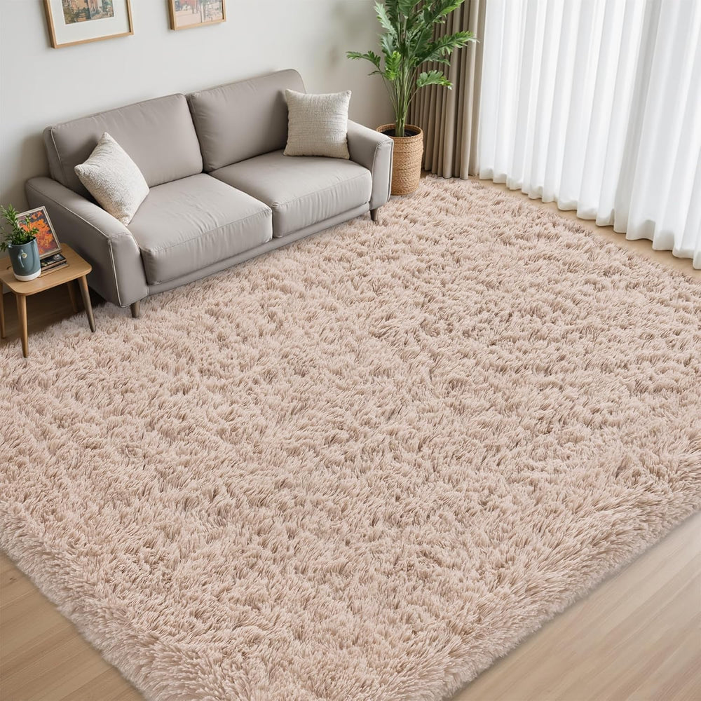 8x10 Area Rug for Living Room,Beige Fluffy Shag Non-Slip Bedroom Rugs