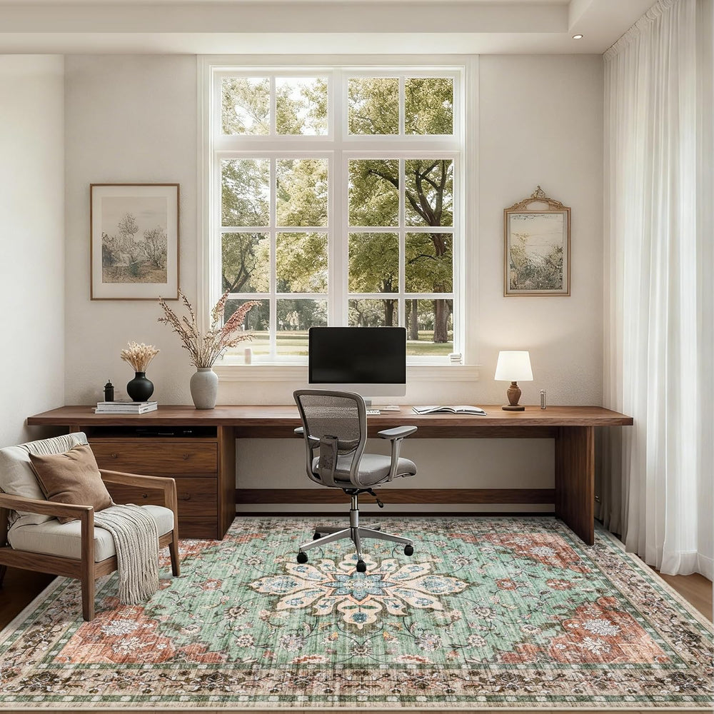 5x7 Area Rugs Living Room: Washable Rug for Bedroom Brown Green