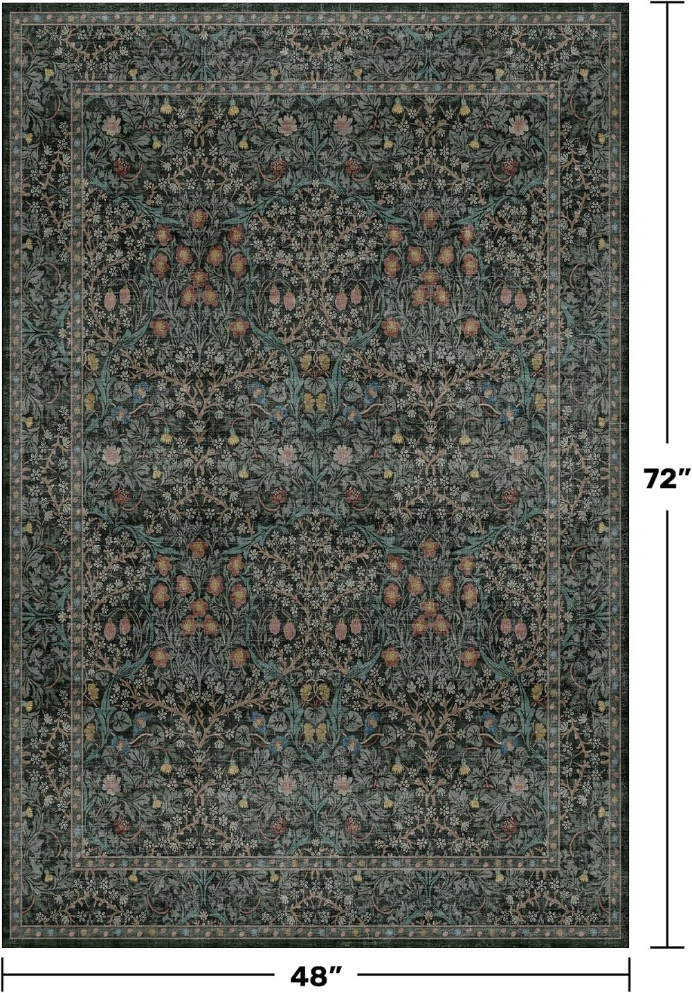 Dark Green 4x6 Entryway Rug, Washable Area Rug 4x6 for Living Room, Bedroom, ...
