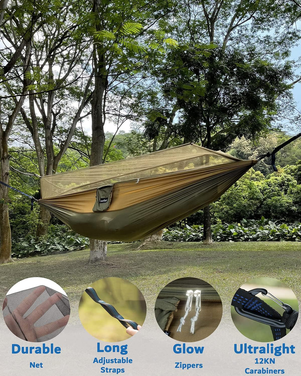 Sunyear Camping Hammock, Portable Single & Double Hammock with Net, 2 Per...