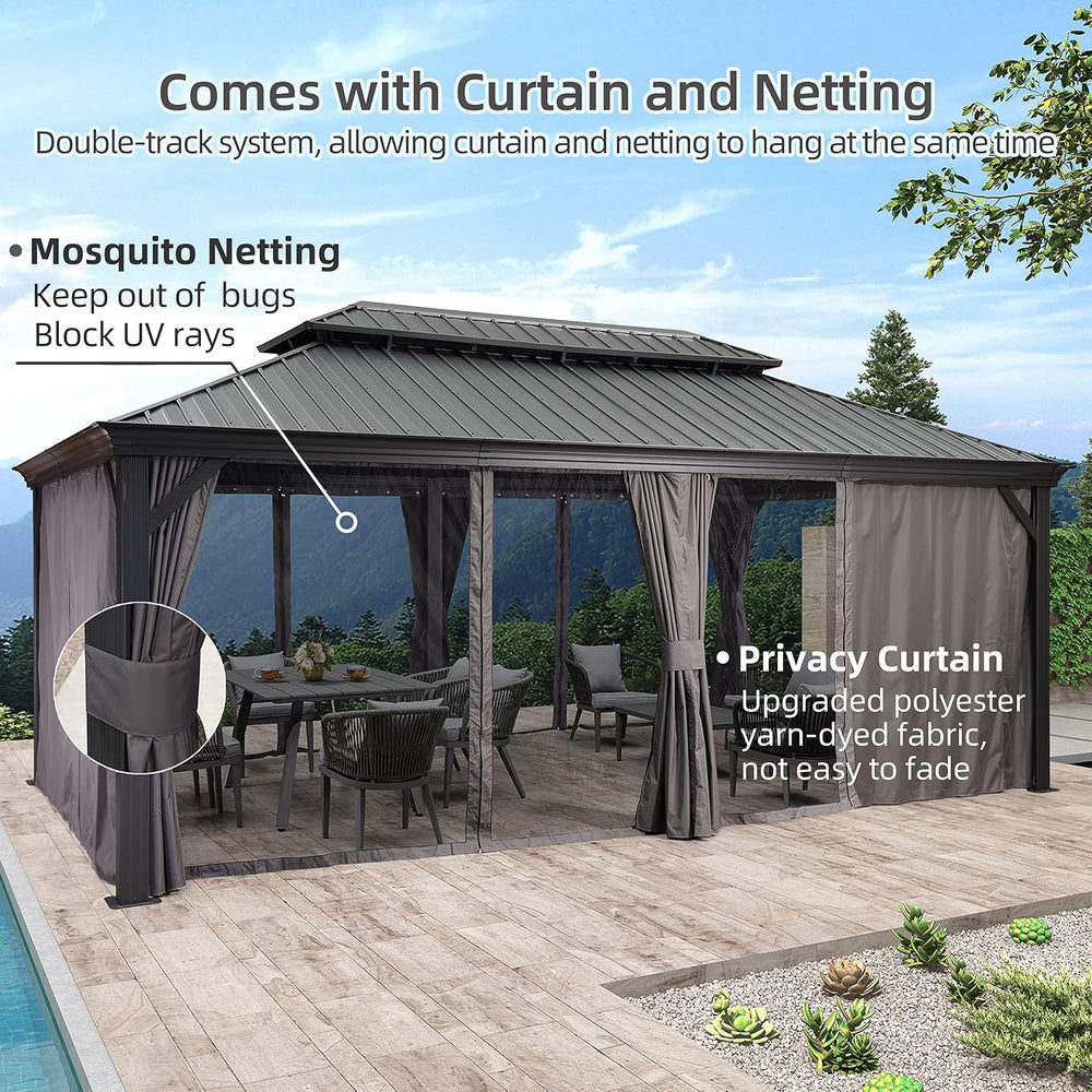 PURPLE LEAF Patio Gazebo 12' X 20' Built-in Drainage System, Gray
