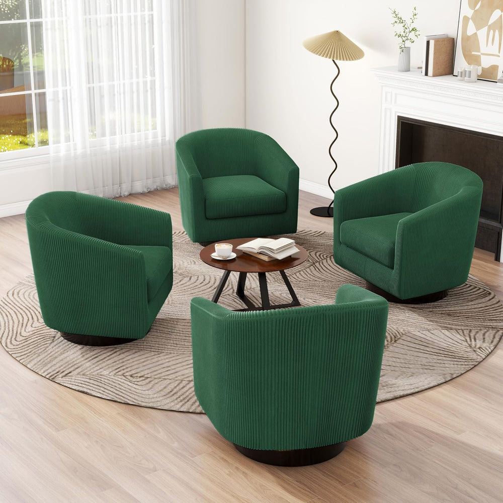 Swivel Barrel Chairs Set of 4, Corduroy Accent Chair, Dark Green