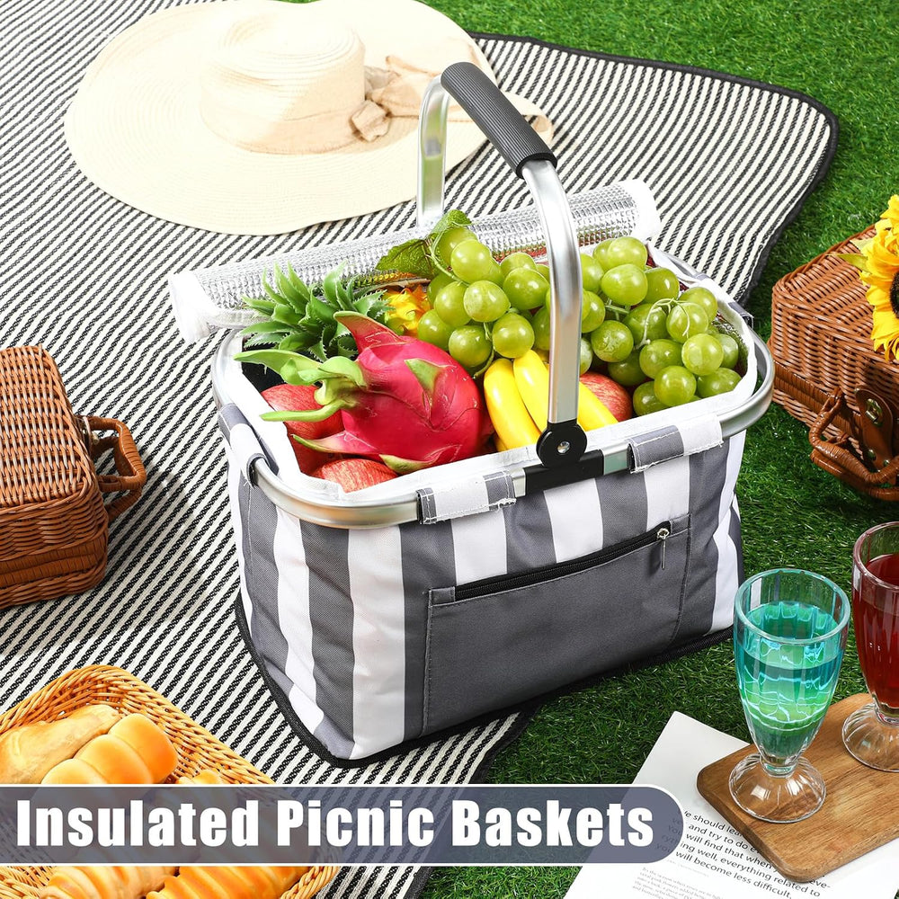 Teenyyou 35L Large Insulated Picnic Basket with Blankets Kit Shopping Basket ...