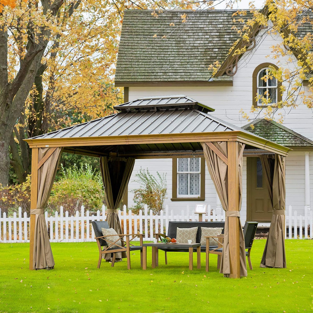 Domi 10'X12' Gazebo with Double Roof Steel, Heavy Duty Outdoor Patio ...