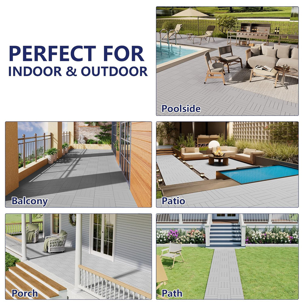 36 PCS Plastic Interlocking Deck Tiles - 12" x 12" Waterproof Indoo...