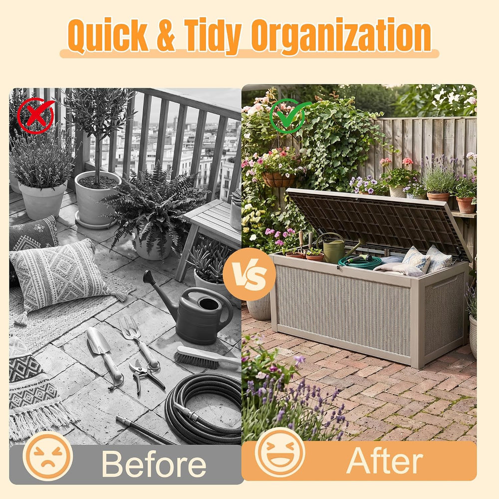 Outdoor Storage Box, 410 Gallon Waterproof Resin Deck Box with Support Rod