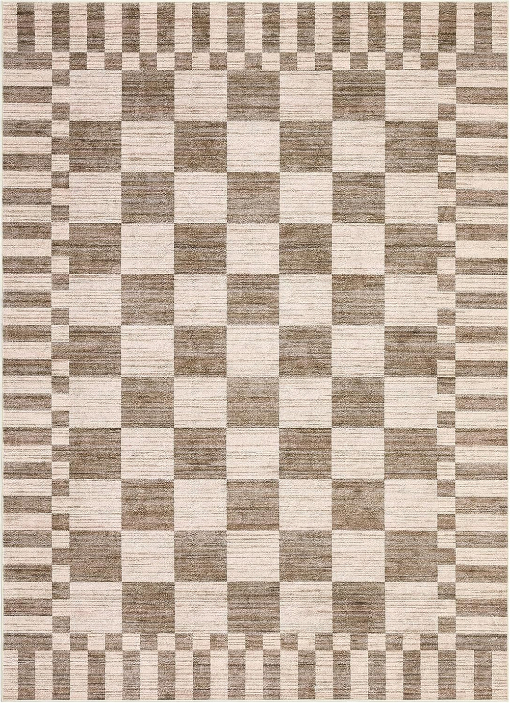 GarveeHome Brown Checkered Rug 5x7 Area Rugs Washable Living Room 5x7 Rug