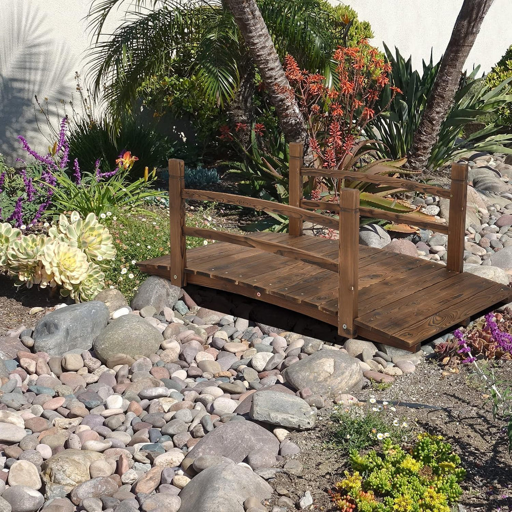 VINGLI 4 ft Garden Bridge, Arch Walkway Wooden Bridge with Safety Rails Carbo...