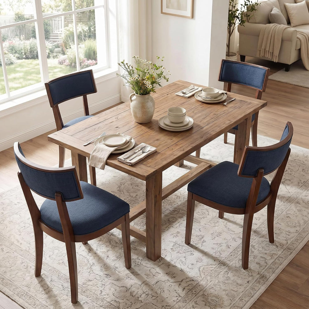 Blue Dining Chairs Set of 6, Upholstered Linen Fabric Dining Room Chairs with...