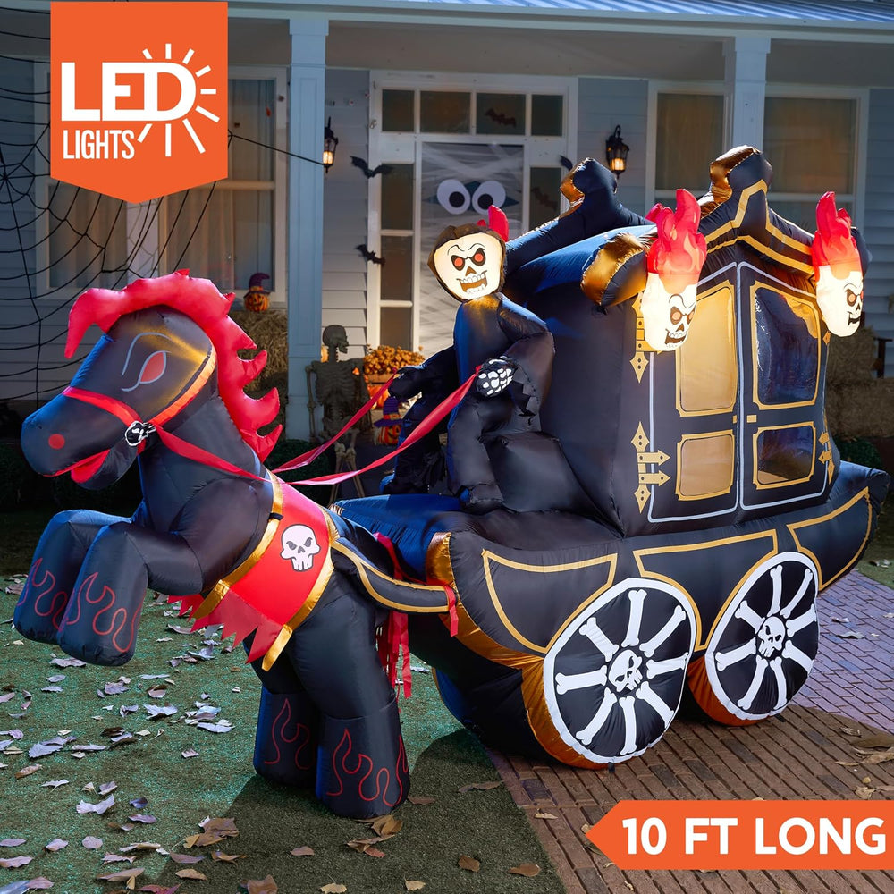 Joiedomi 10 Ft Long Halloween Inflatables Carriage Outdoor Decorations with H...