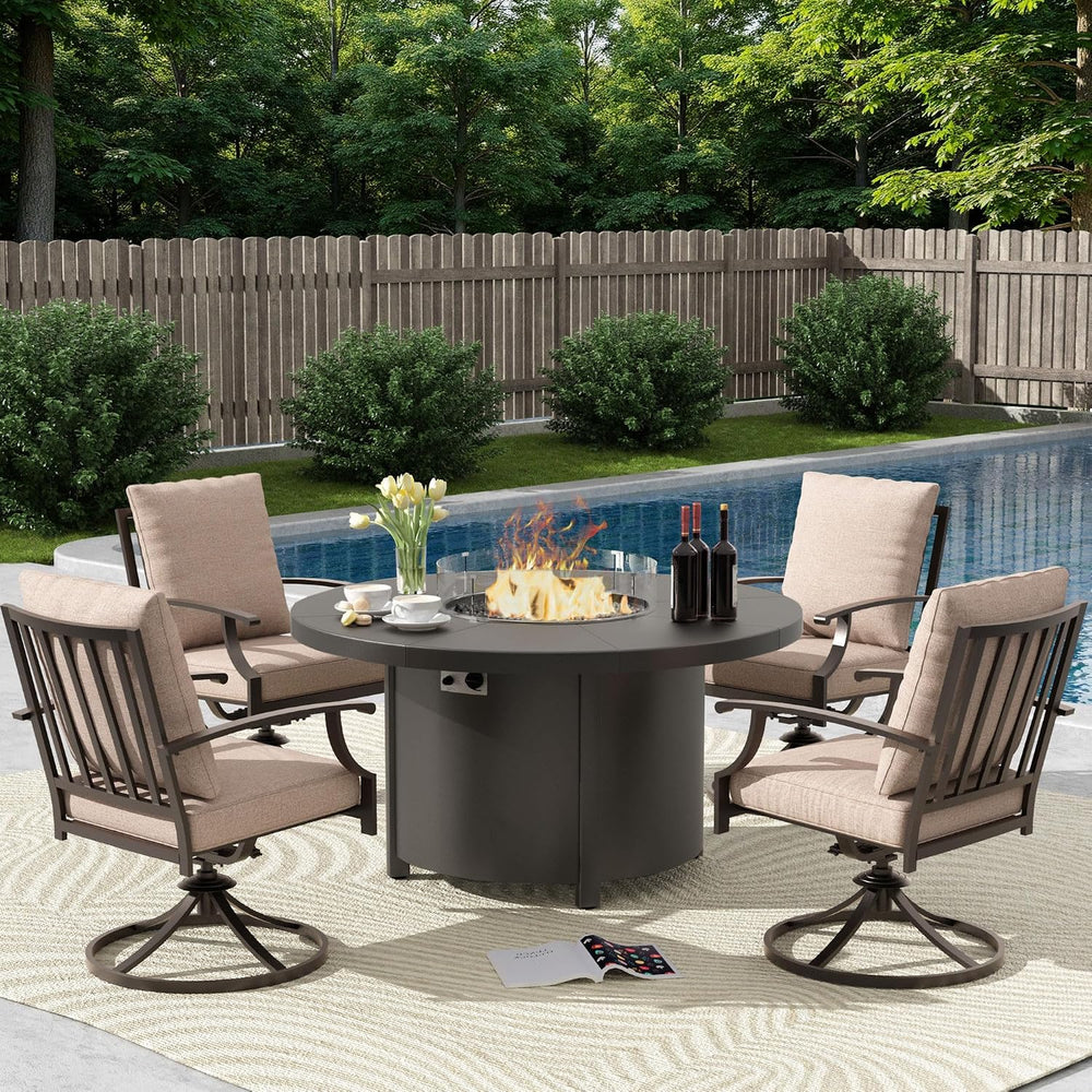 5 Piece Metal Outdoor Patio Furniture Set with 48"/55000 BTU Round Fire ...