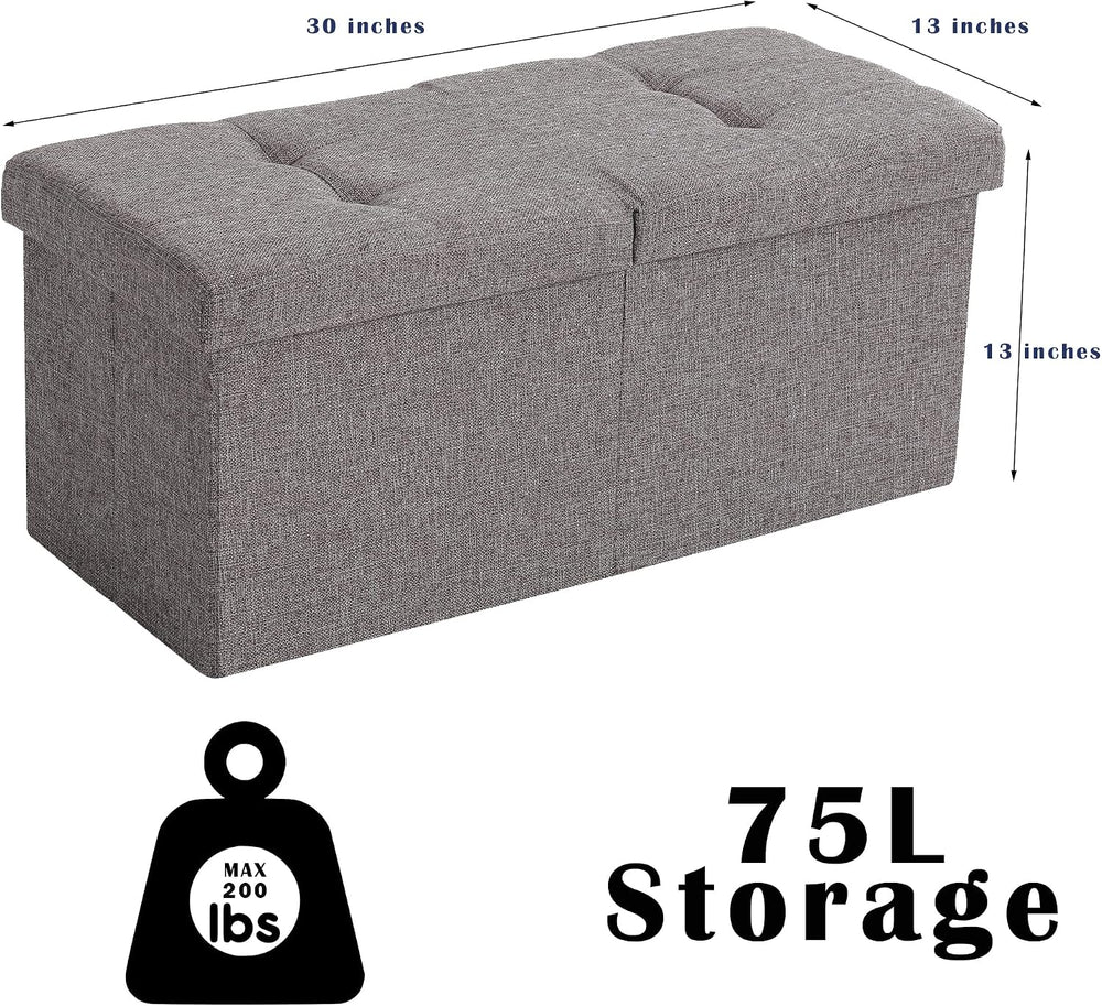Storage Ottoman Bench Foldable Footrest Foot Stool, 30" Velvet Cream