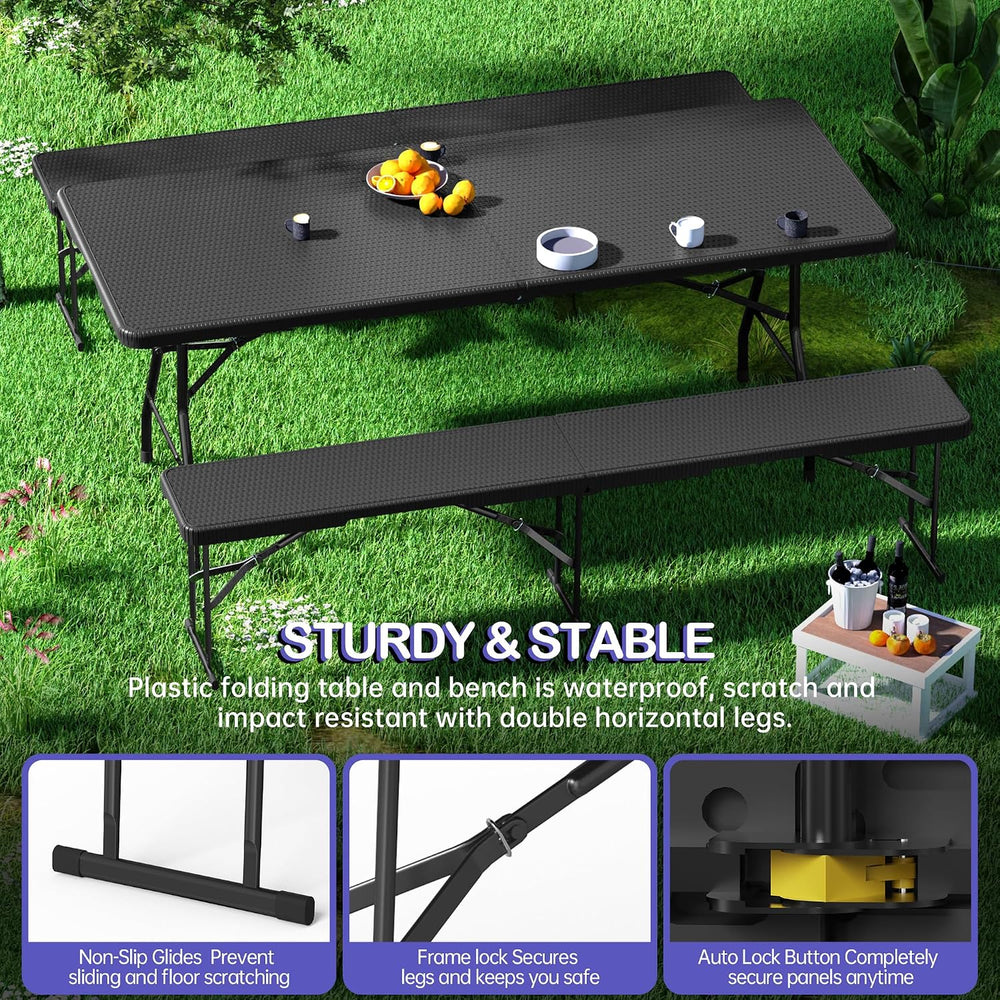 VSOAEIL 6 Foot Folding Bench 2 Pack, Foldable Plastic Bench Indoor Outdoor