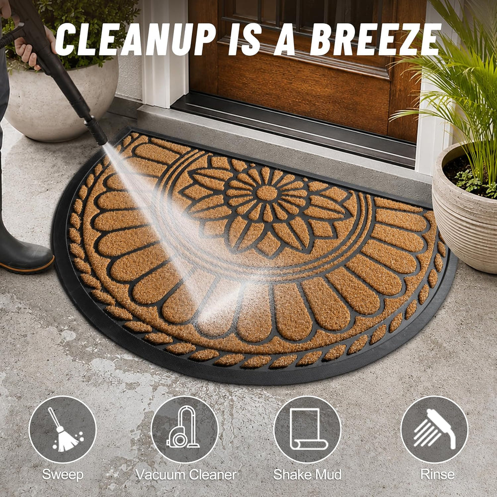 Mibao Half Round Door Mat, 23.5"x35.5", Yellow, Non-Slip Welcome En...