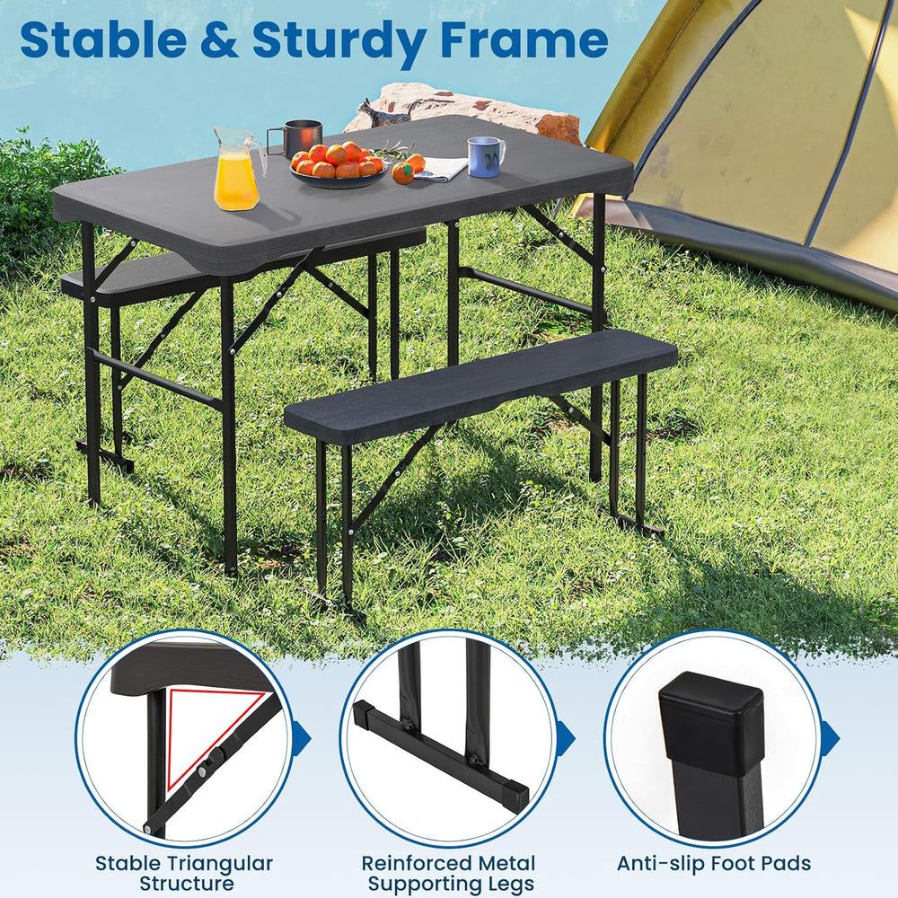 Tangkula Picnic Table with 2 Benches, 3 Piece Folding Picnic Table Set with H...