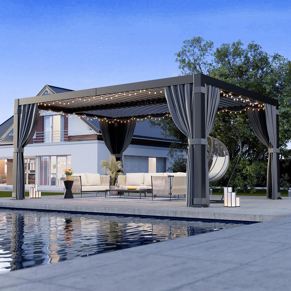AirWire 12'x16' Louvered Pergola All-Aluminum Gazebo Dark Gray
