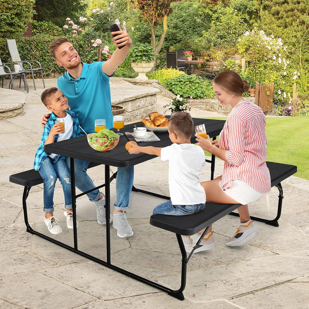 GYMAX Picnic Table, 550 LBS Folding Picnic Tables with Benches & Seats, W...