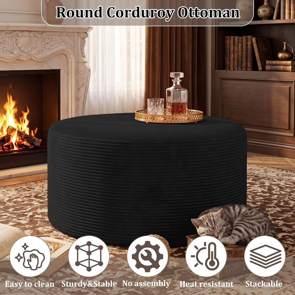 BSHOMGI Round Coffee Table Ottoman for Corduroy Cloud Sectional Couches in a ...