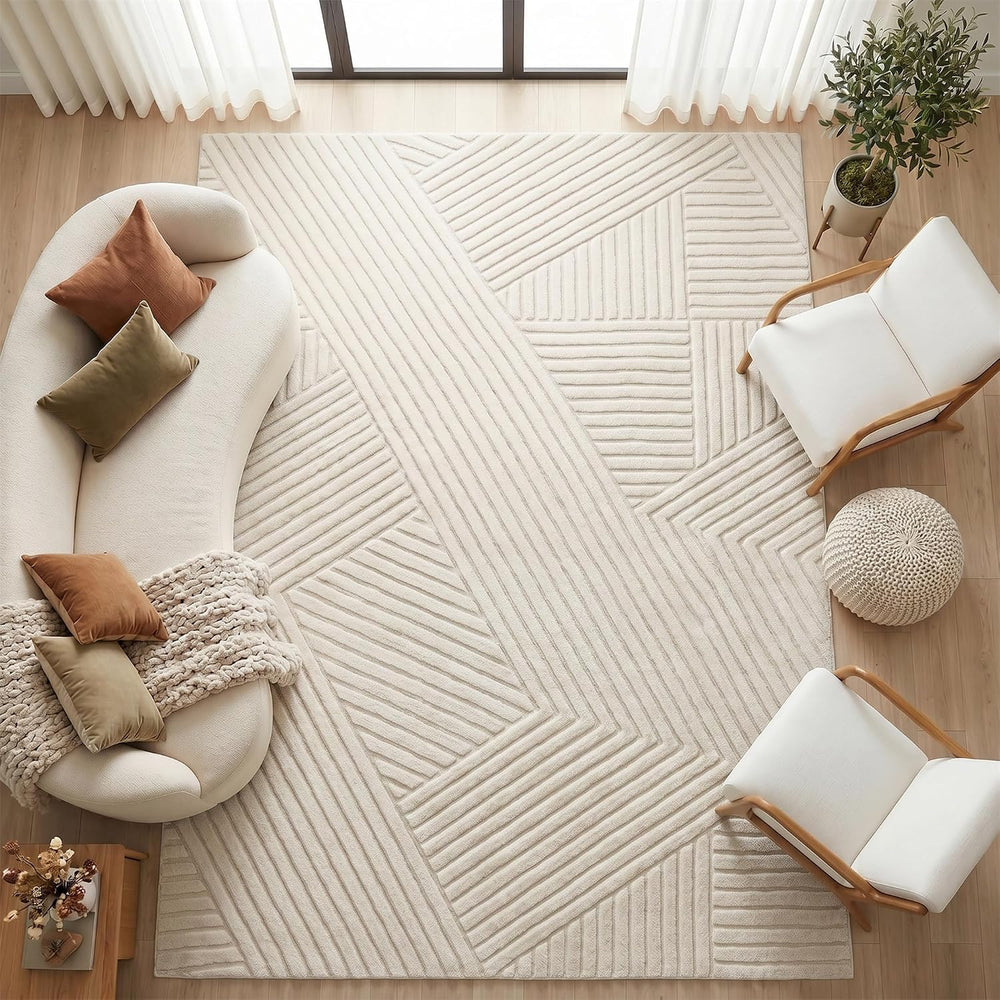 Beige 8x10 Area Rugs for Living Room,Modern Solid Color Washable Rug