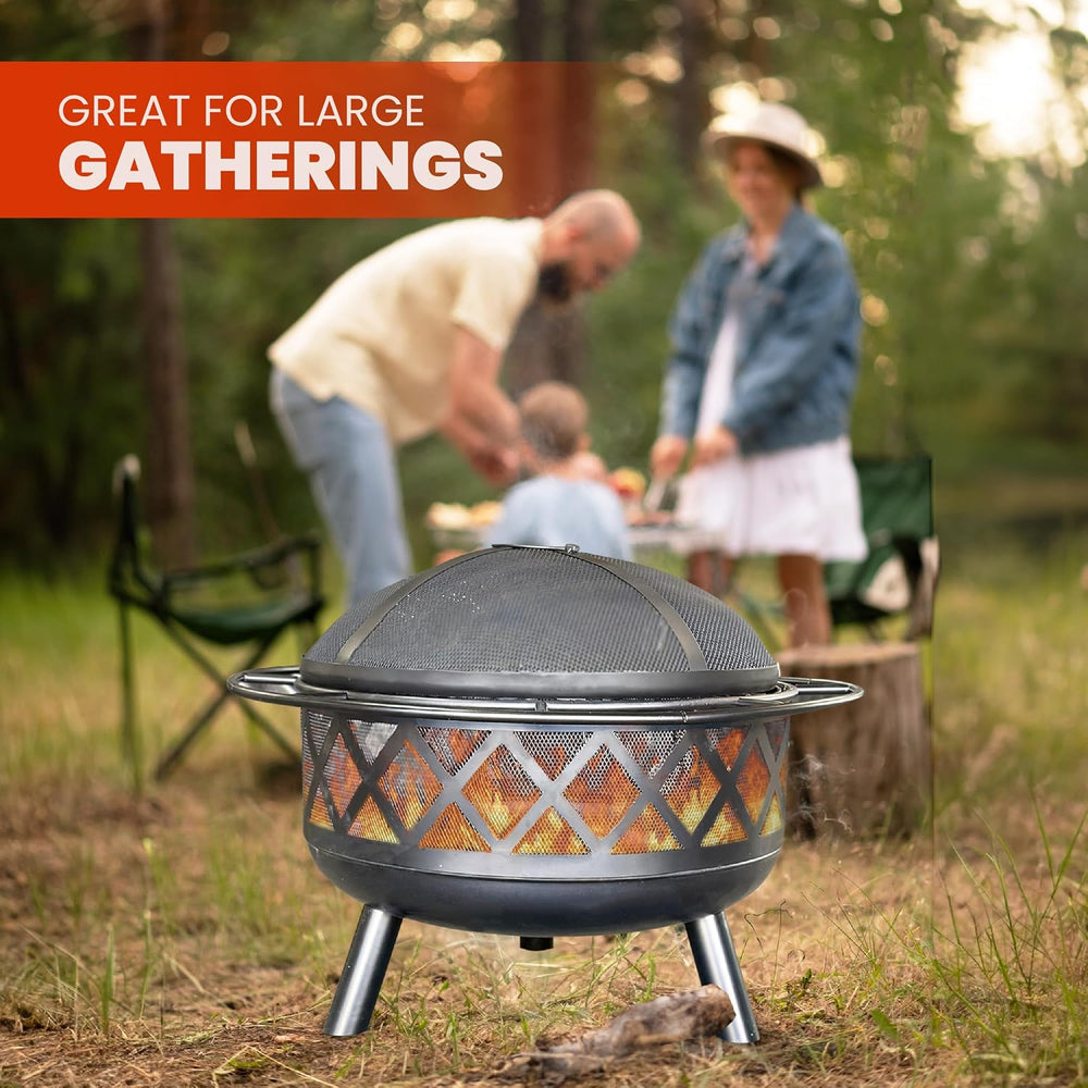 AK TRADING CO. Crossweave 30" Wood Burning Fire Pit with Spark Screen, P...