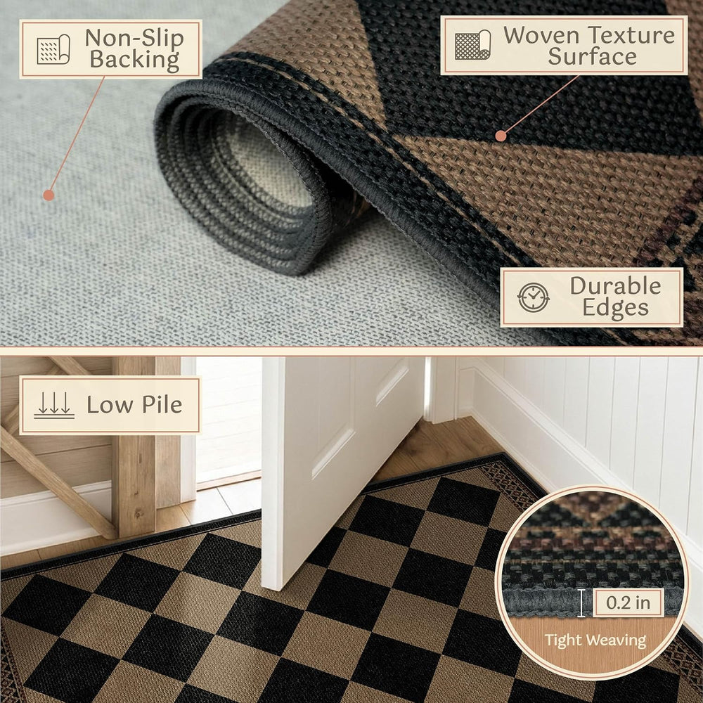 Easy Jute Indoor Outdoor Rug 3x5, Brown Black Checkered Patio Front Porch Rug...