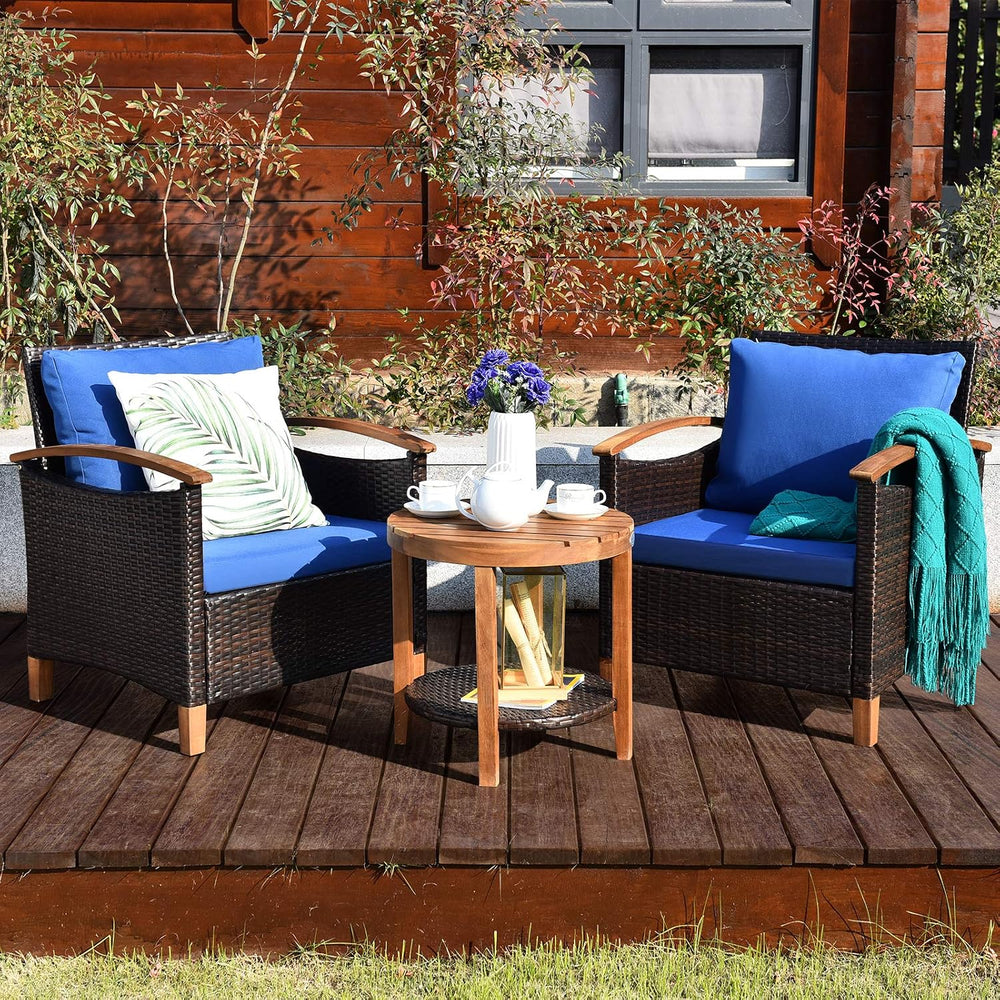 Tangkula 3 Pieces Patio Furniture Set, Outdoor Rattan Sofa and Side Table w/S...
