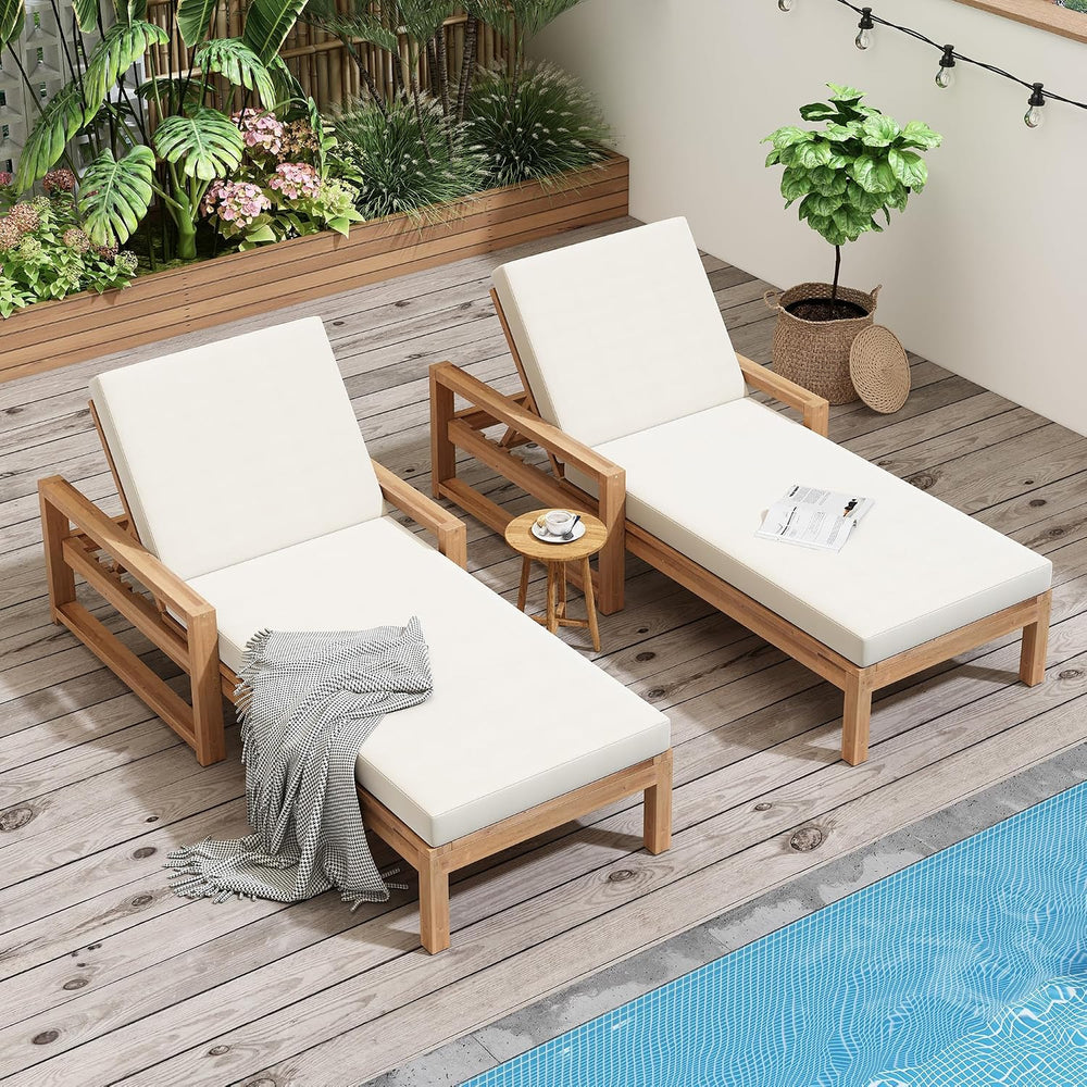 Outdoor Chaise Lounge 2 Pcs, 5-Position Adjustable Lounge Chair with Cushion ...