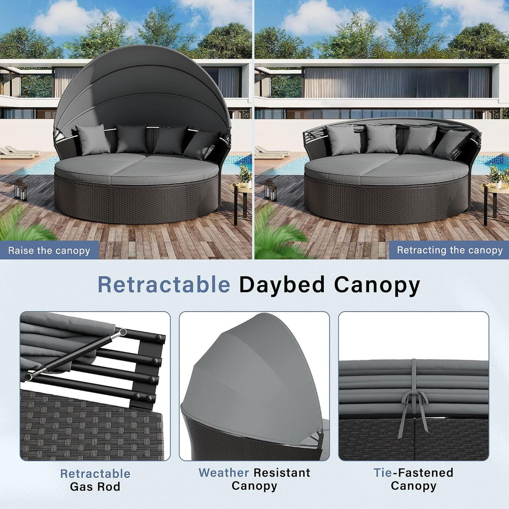 Outdoor Patio Furniture Canopy Daybed Round Sofas, 4 Pieces Seating Separates...