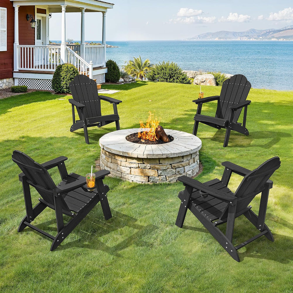 LUE BONA HDPE Adirondack Chairs Set of 2, Black Fire Pit Chairs