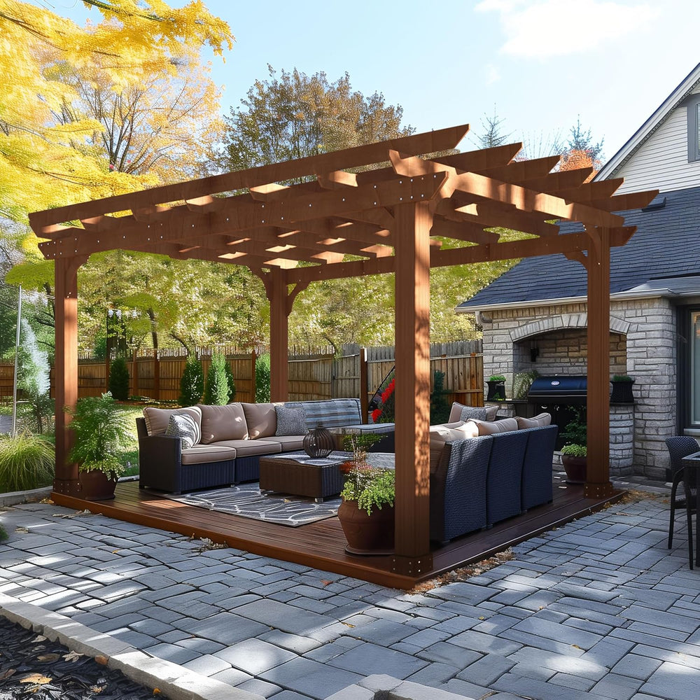 BlueWish 10' x 12' Patio Pergola, Cedar Wood Pergolas with Solid Stru...