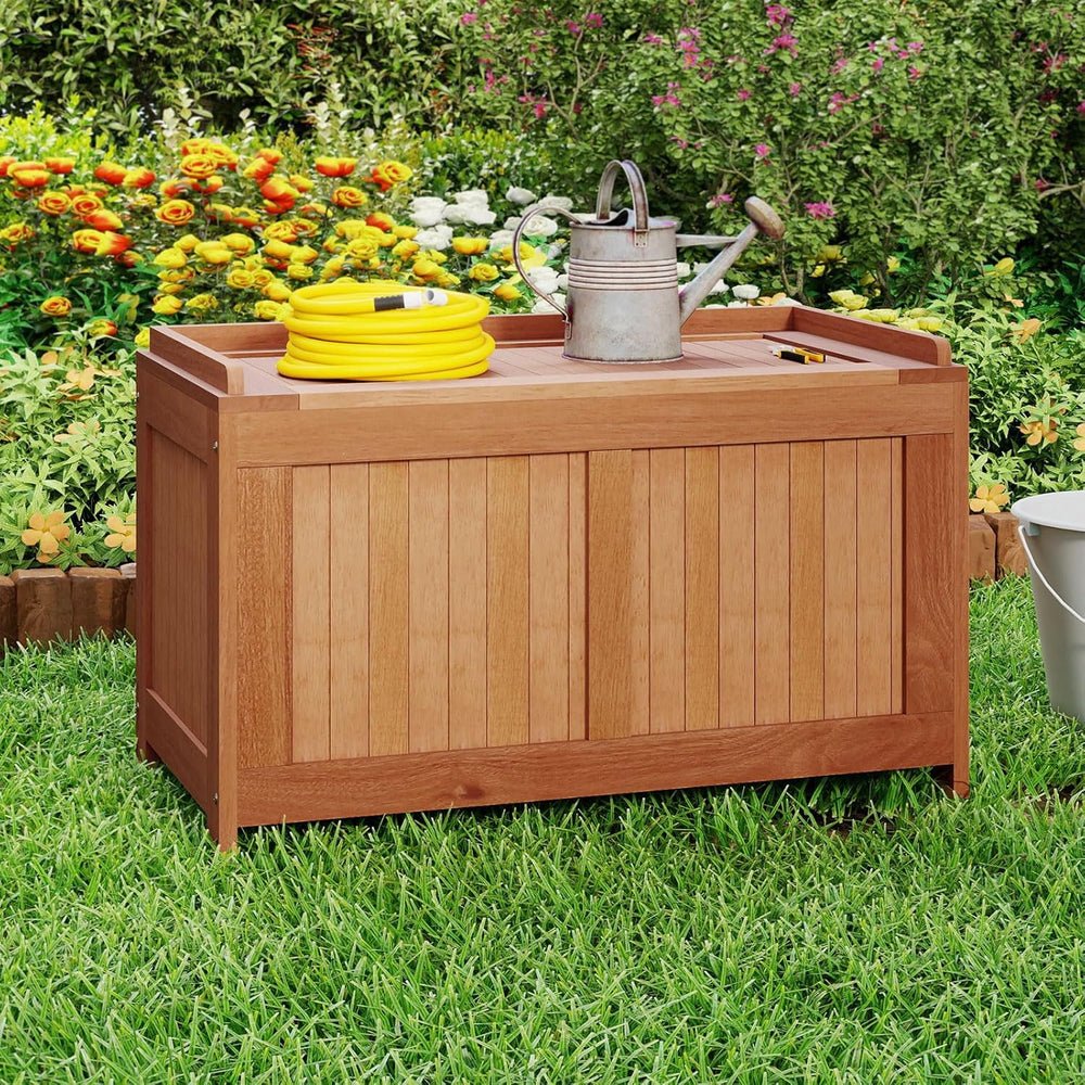 RELAX4LIFE Wood Deck Box, 52 Gallon Backyard Storage Bin Container for Patio ...