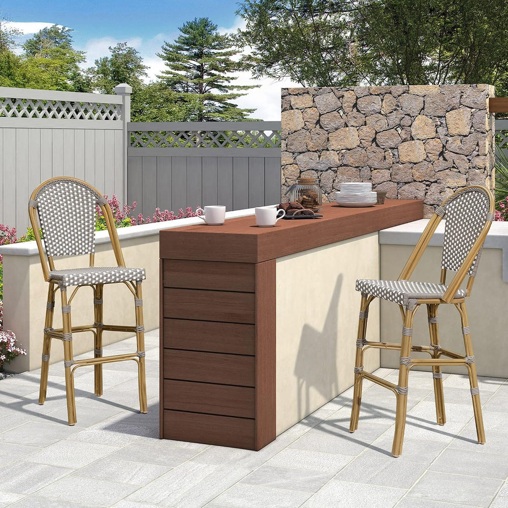 PURPLE LEAF Bar Stools French Bistro Rattan 30" Set of 4 Kitchen, Grey
