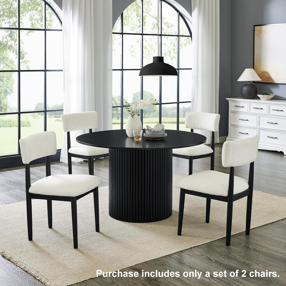 Roundhill Furniture Ellis Boucle Upholstered Dining Chairs, Set of 2, White/M...