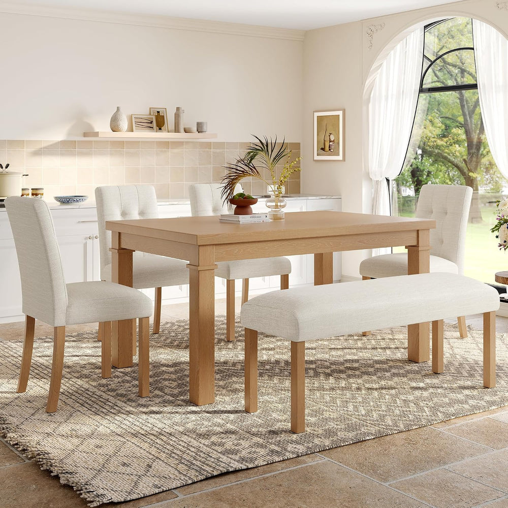 P PURLOVE 6 Piece Dining Table Set, Wood Rectangle Kitchen Table with 4 Uphol...